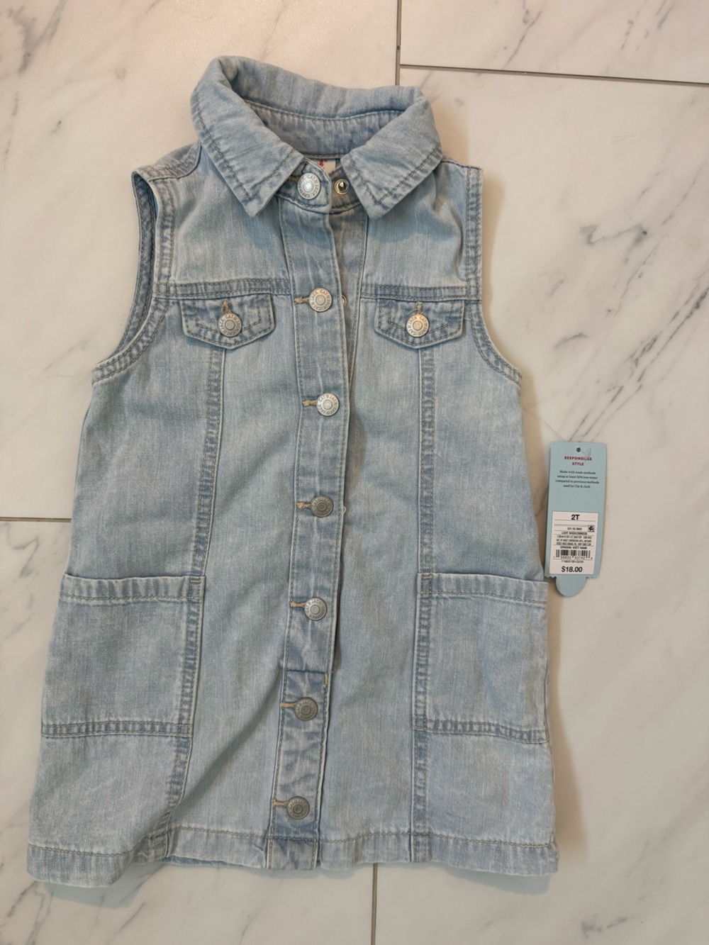 Cat & Jack Light Blue Denim Button-Front Sleeveless Dress